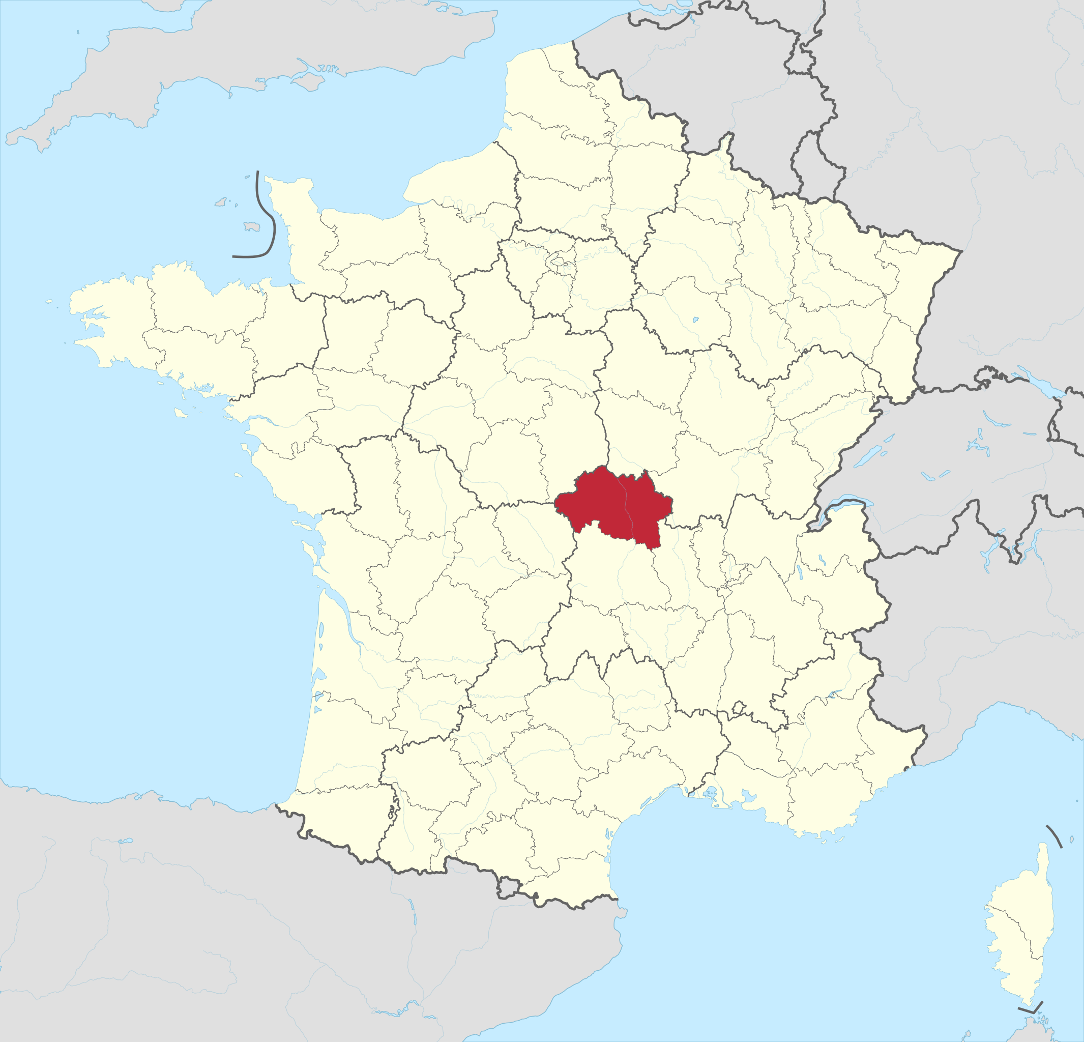 Carte de localisation de l Allier en France 2016