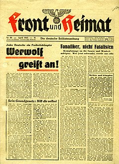 Front und Heimat April 1945 Die deutsche Soldatzeitung front page Werwolf etc Nazi Germany No known copyright restrictions